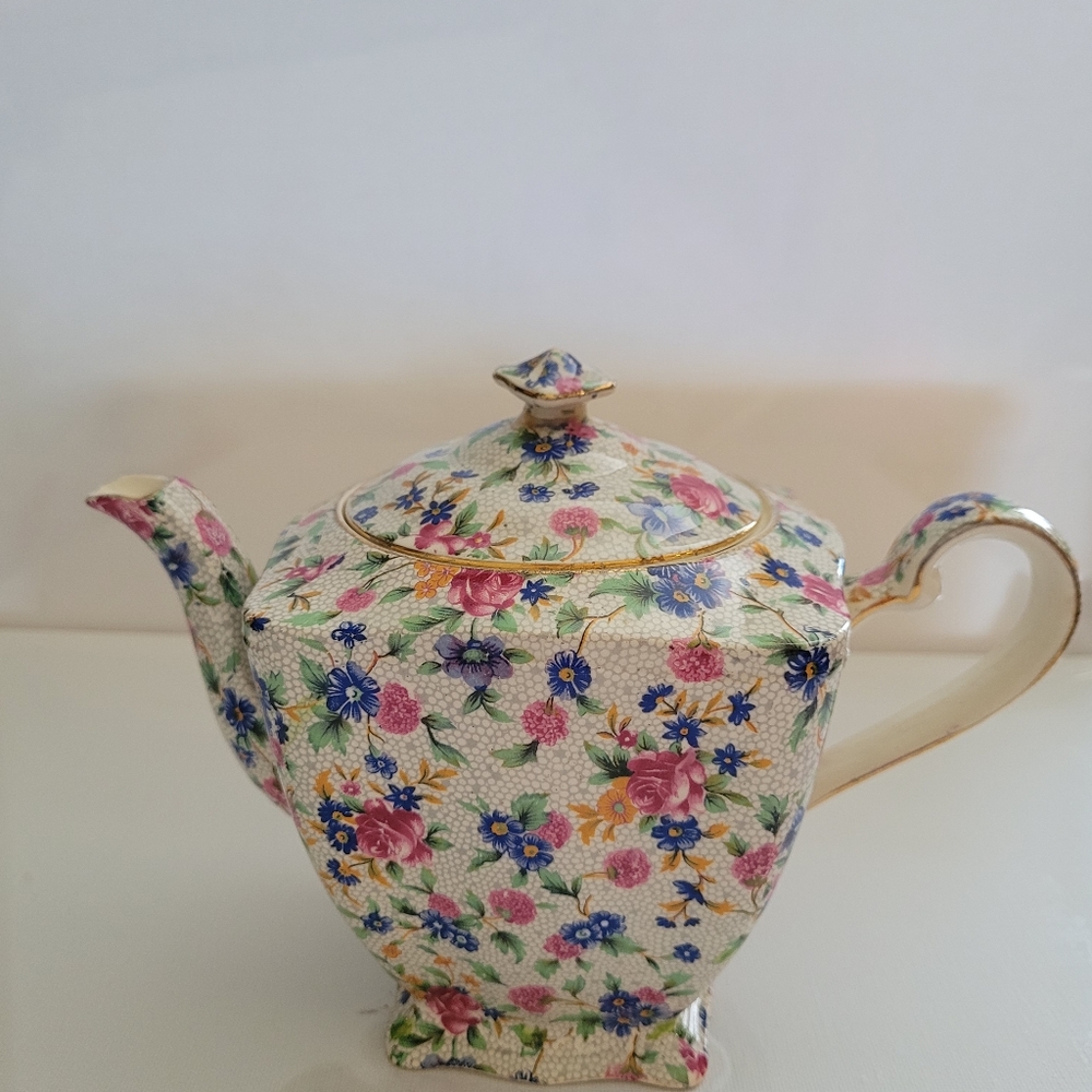 Vintage  Royal Winston old cottage Chintz floral  Ascot shape teapot wit…